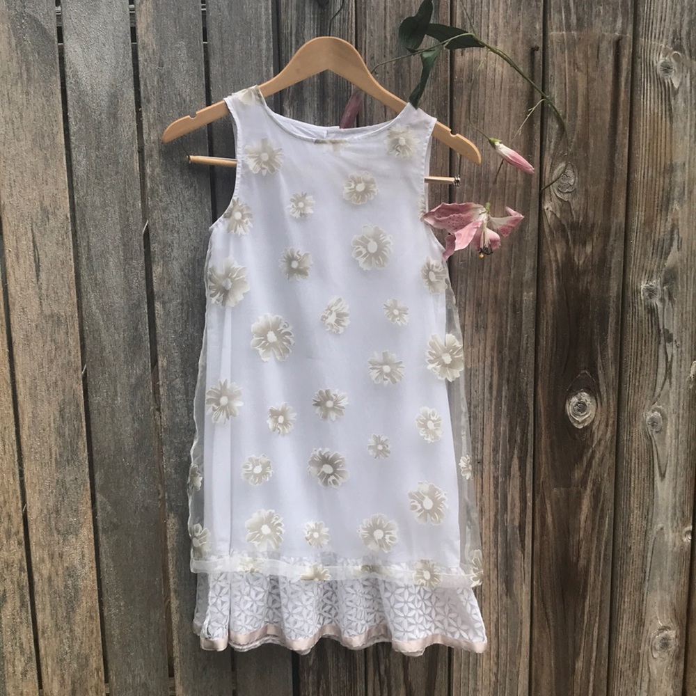 Deux par Deux girls’ white and creme floral dress